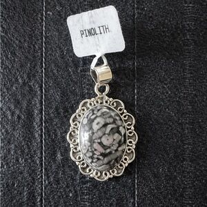 Handmade 925 sterling silver Pinolith Pendant Unique Austrian stone Boho Vintage